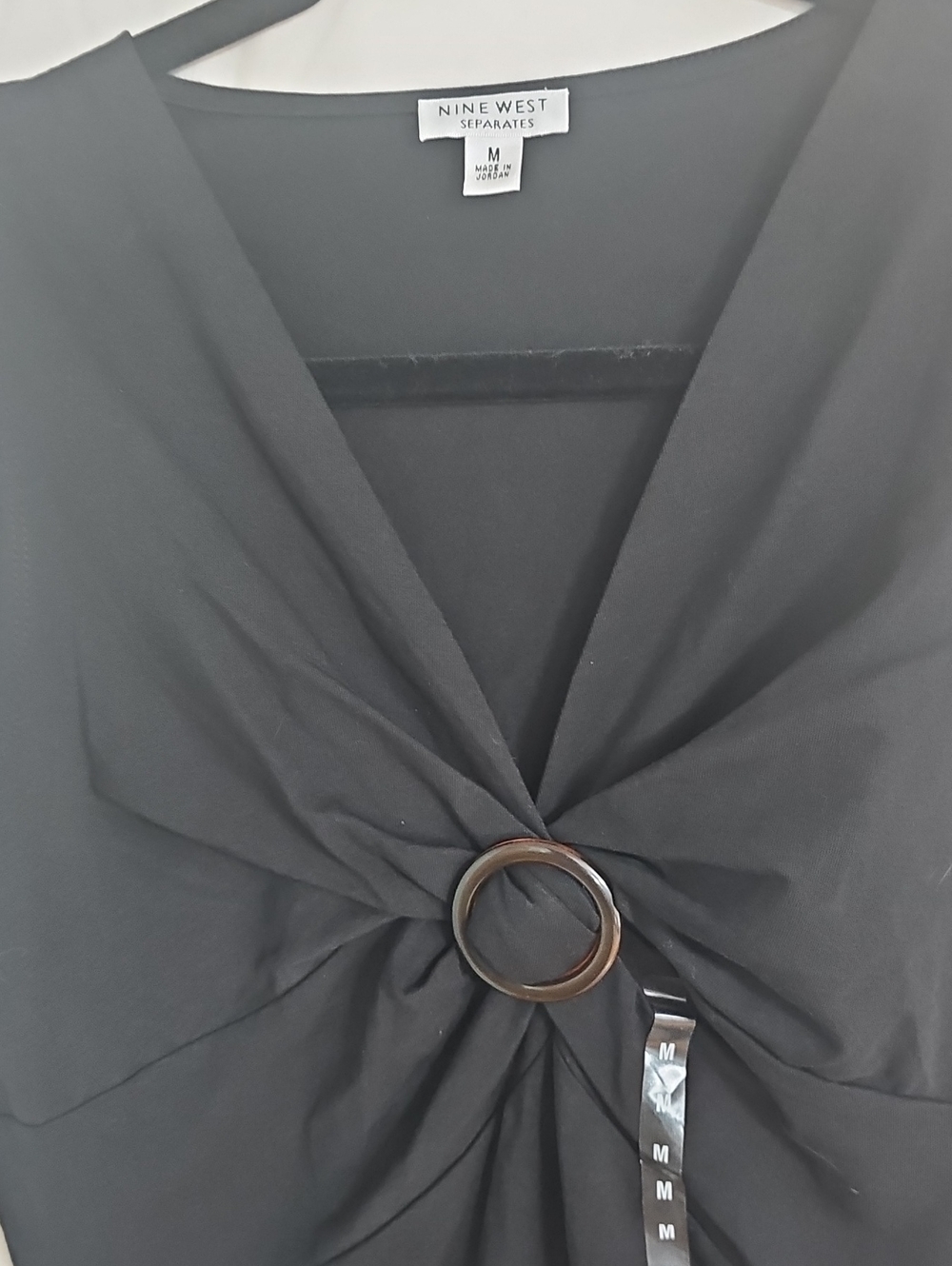 Nine West Black Sleeveless Ring-Knot V-Neck Top - Picture 2 of 6